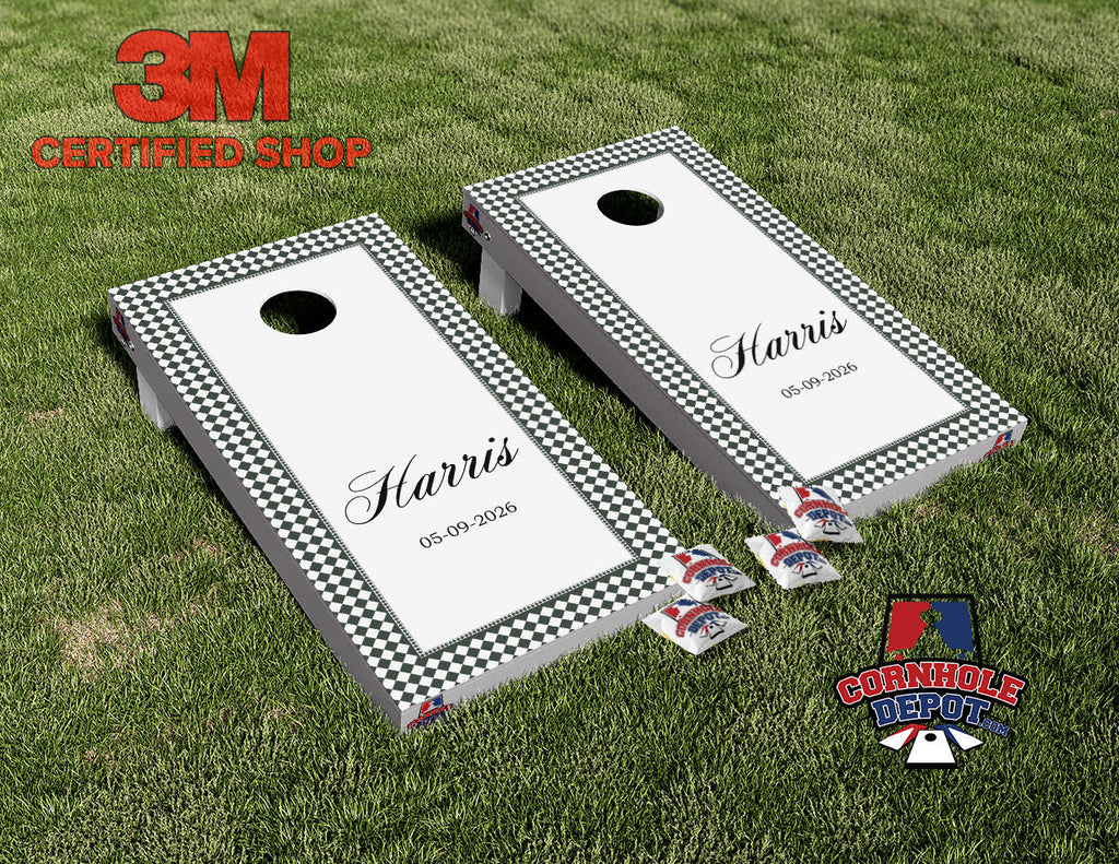 Custom Wedding Personalized Checkered Black and White Cornhole Board Vinyl Wrap Skins Laminated Sticker Set Decal Anniversary Wedding Gifts