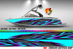 Cyan Purple and Black Abstract Graphic Vinyl Boat Wrap Decal Fishing Bass Pontoon Sportsman Bowriders Deck Watercraft etc... Boat Wrap Decal