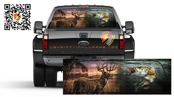 DEER HUNTING BASS FISHING Rear Window Graphic Decal Sticker Truck Campers
