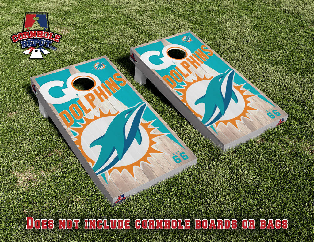 Miami Dolphins Go Dolphins Cornhole Board Vinyl Wrap Skins Laminated Sticker Set Decal