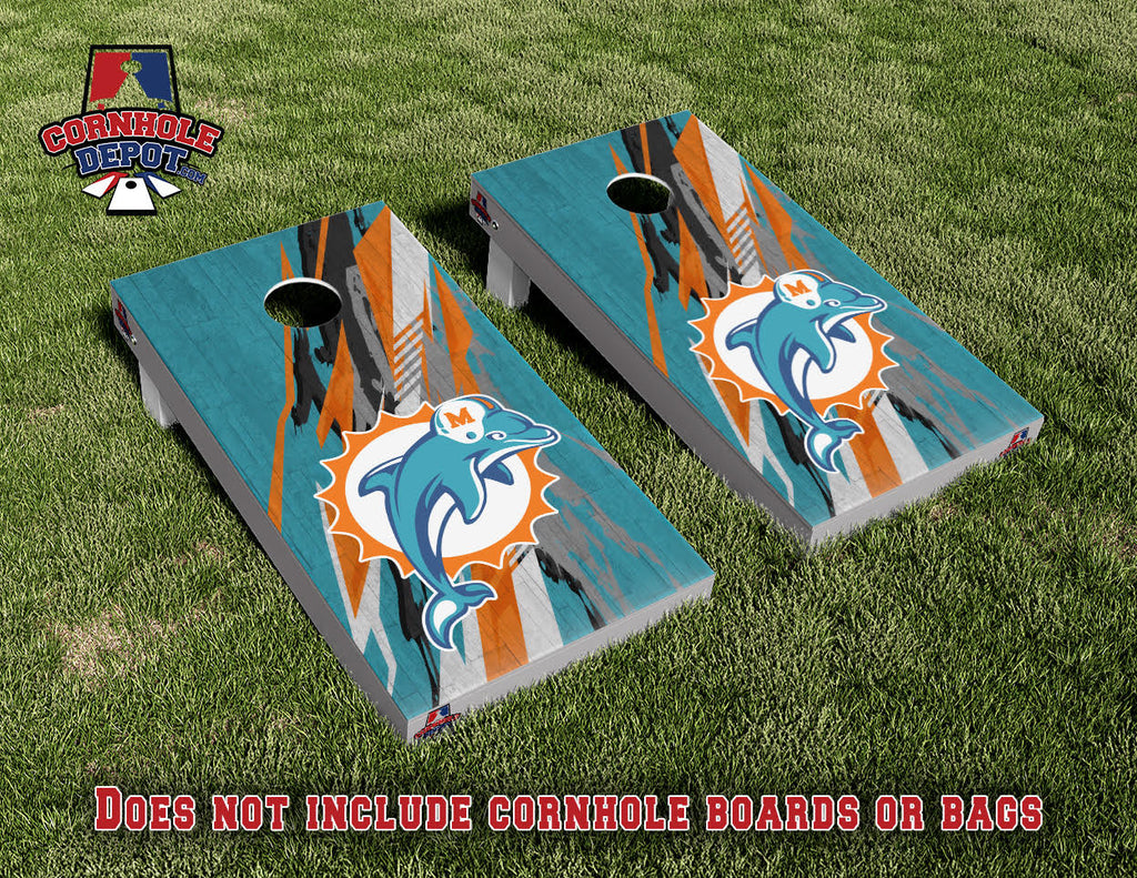 Miami Dolphins Retro Colors Cornhole Board Vinyl Wrap Skins Laminated Sticker Set Decal