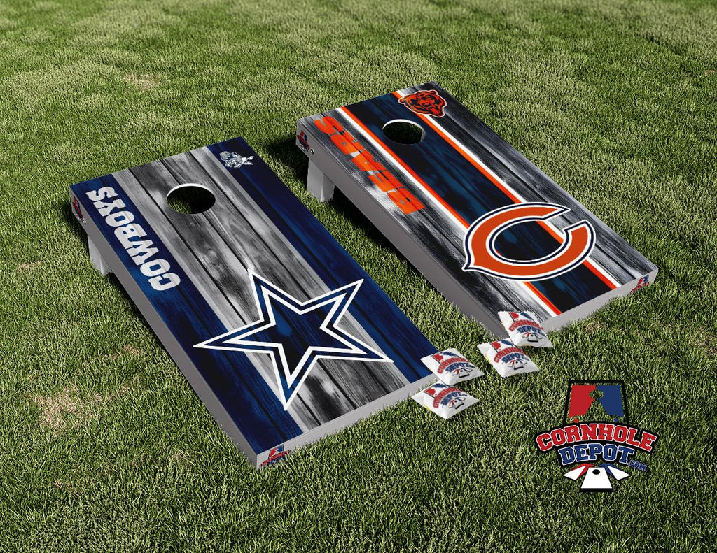 Dallas Cowboys and Chicago Bears Washed Split Set Cornhole Board Vinyl Wrap Skins Laminated Sticker Set Decal