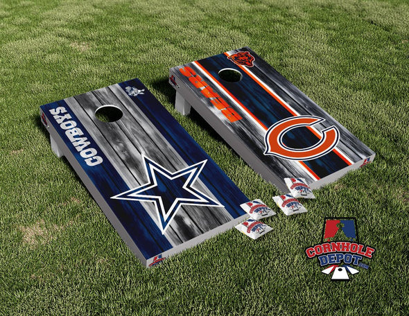 Dallas Cowboys and Chicago Bears Washed Split Set Cornhole Board Vinyl Wrap Skins Laminated Sticker Set Decal