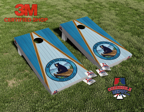 Deep Creek Lake Bear Cornhole Board Vinyl Wrap Skins Laminated Sticker Set Decal