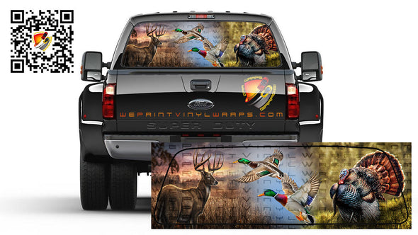 Deer, Wood Duck and Turkey Rear Window Perforated Graphic Decal Sticker Trucks Cars Campers SUV