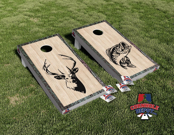 Deer and Bass Camo Light Wood Cornhole Board Vinyl Wrap Skins Laminated Sticker Set Decal