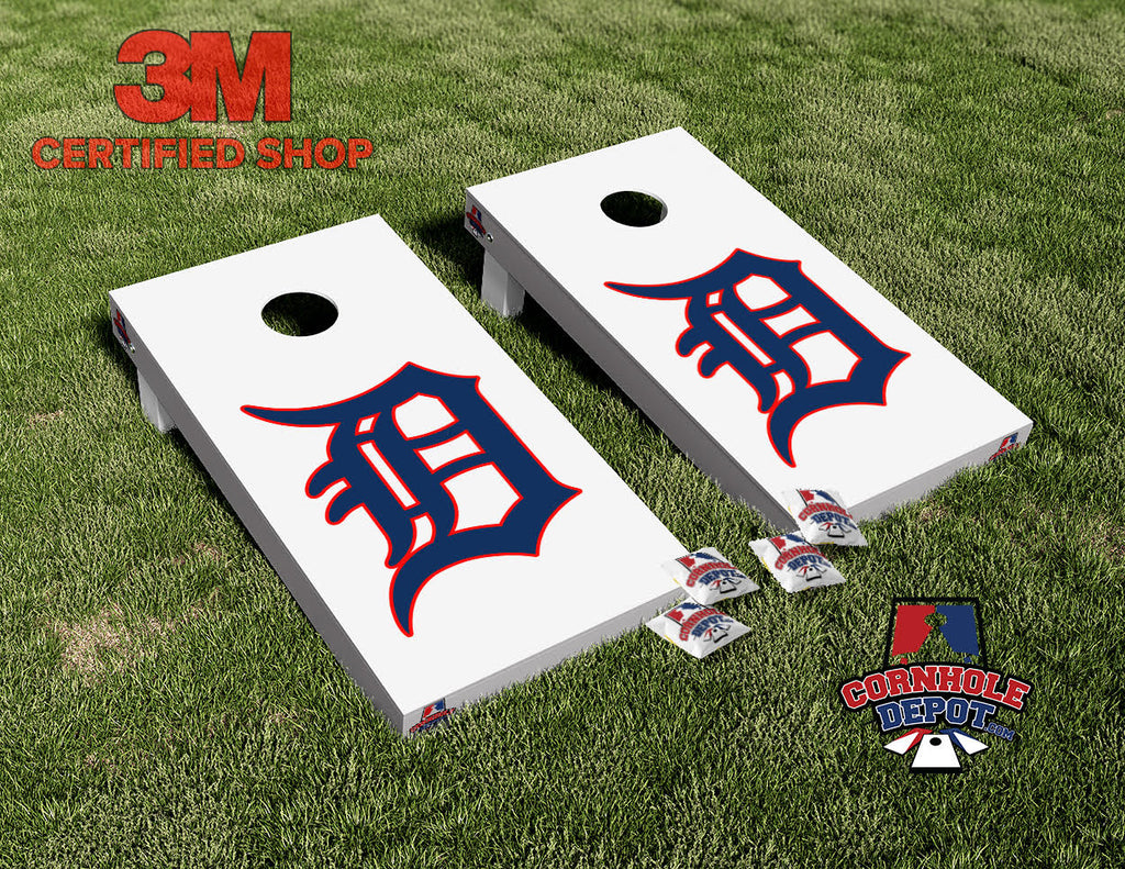 Detroit Tigers Retro White Cornhole Board Vinyl Wrap Skins Laminated Sticker Set Decal