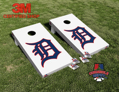 Detroit Tigers Retro White Cornhole Board Vinyl Wrap Skins Laminated Sticker Set Decal