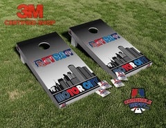 Detroit Skyline Cornhole Board Vinyl Wrap Skins Laminated Sticker Set Decal