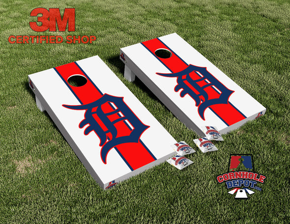 Detroit Tigers  Orange Stripe Cornhole Board Vinyl Wrap Skins Laminated Sticker Set Decal