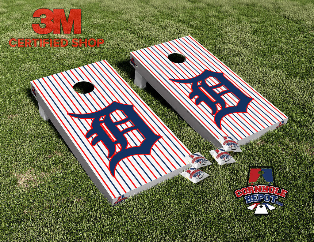 Detroit Tigers Blue and Orange Stripes Cornhole Board Vinyl Wrap Skins Laminated Sticker Set Decal