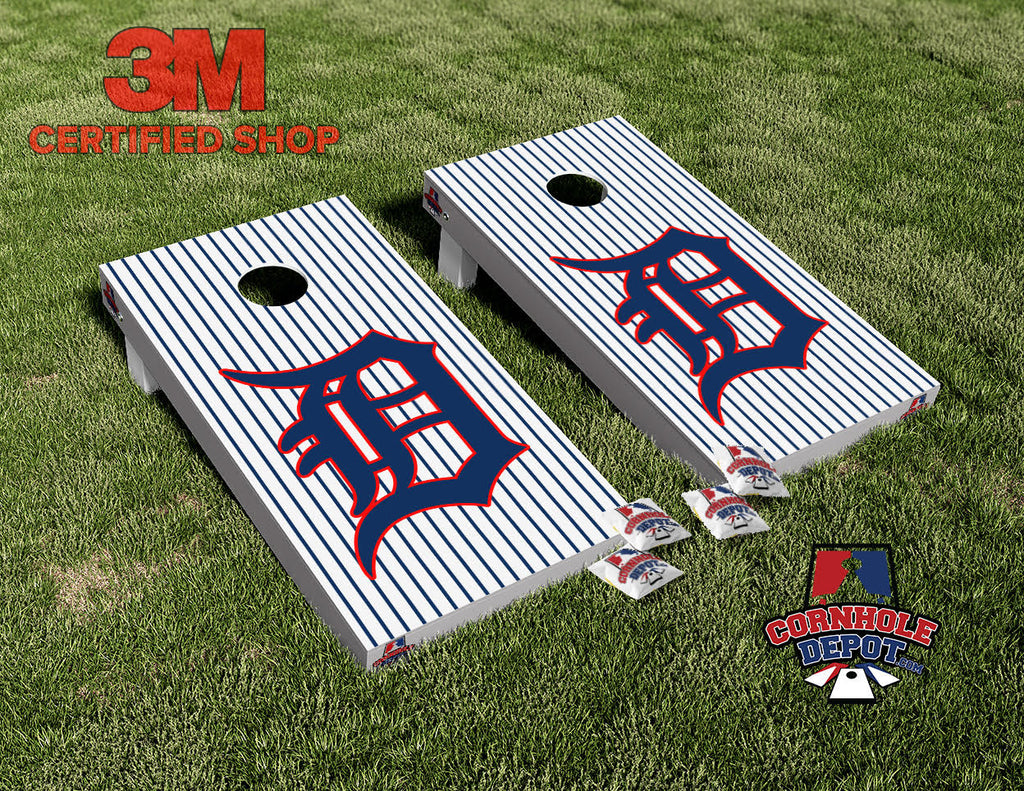 Detroit Tigers Blue Stripes Cornhole Board Vinyl Wrap Skins Laminated Sticker Set Decal