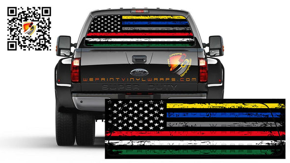 Distressed American Flag First Responders  Rear Window Perforated Graphic Decal Truck Campers Cars