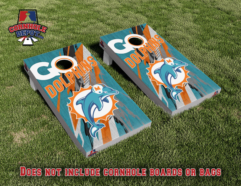 Tommie~1 Georgia Bulldogs Red , 1 Bulldogs Gray and 1 Dolphins Cornhole Board Vinyl Wrap Laminated Sticker Decal Set