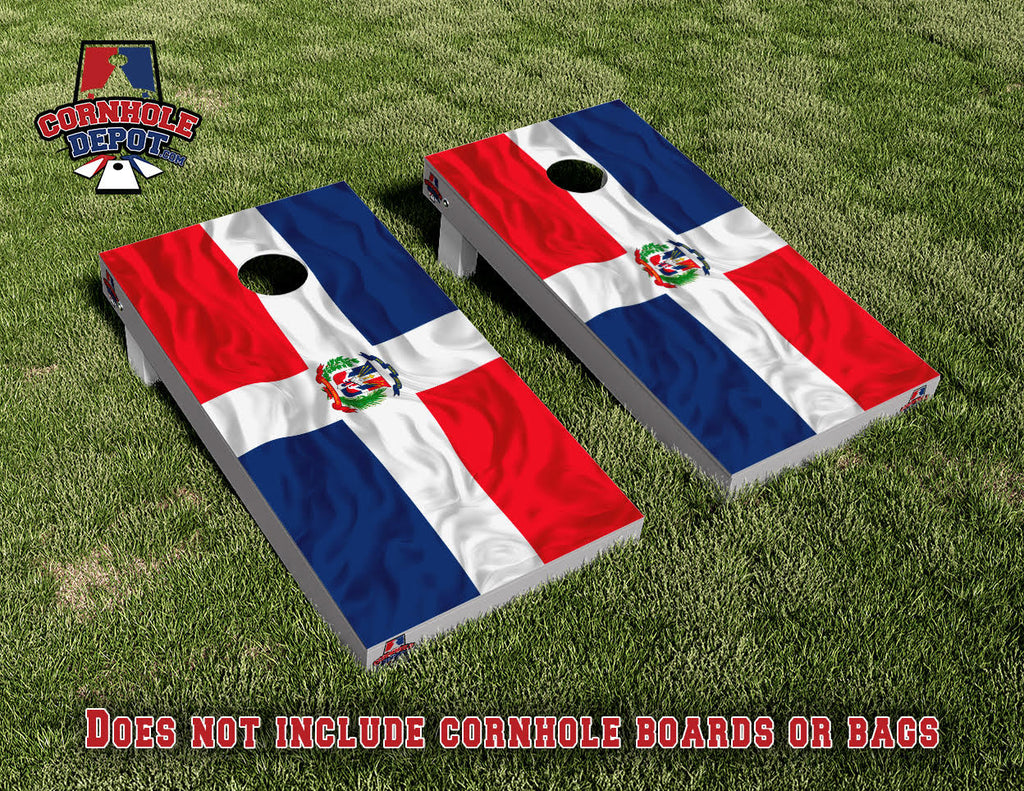 Dominican Republic Flag Cornhole Board Vinyl Wrap Skins Laminated Sticker Decal Set