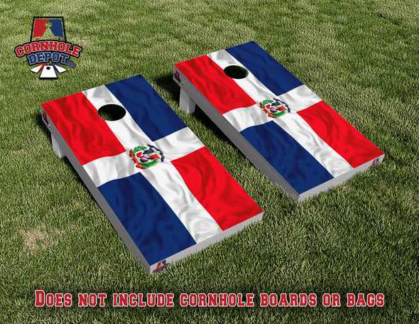 Dominican Republic Flag Cornhole Board Vinyl Wrap Skins Laminated Sticker Decal Set