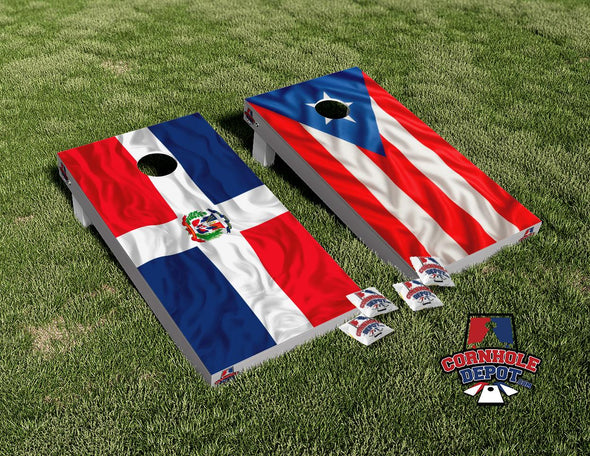 Dominican and Puerto Rico Flag Cornhole Board Vinyl Wrap Laminated Sticker Set Decal