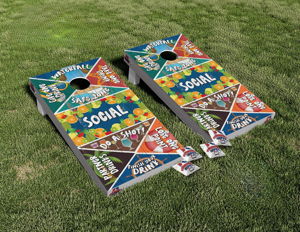 Drinking Game Tropical Colorful Cornhole Board Vinyl Wrap Skins Laminated Sticker Set Decal