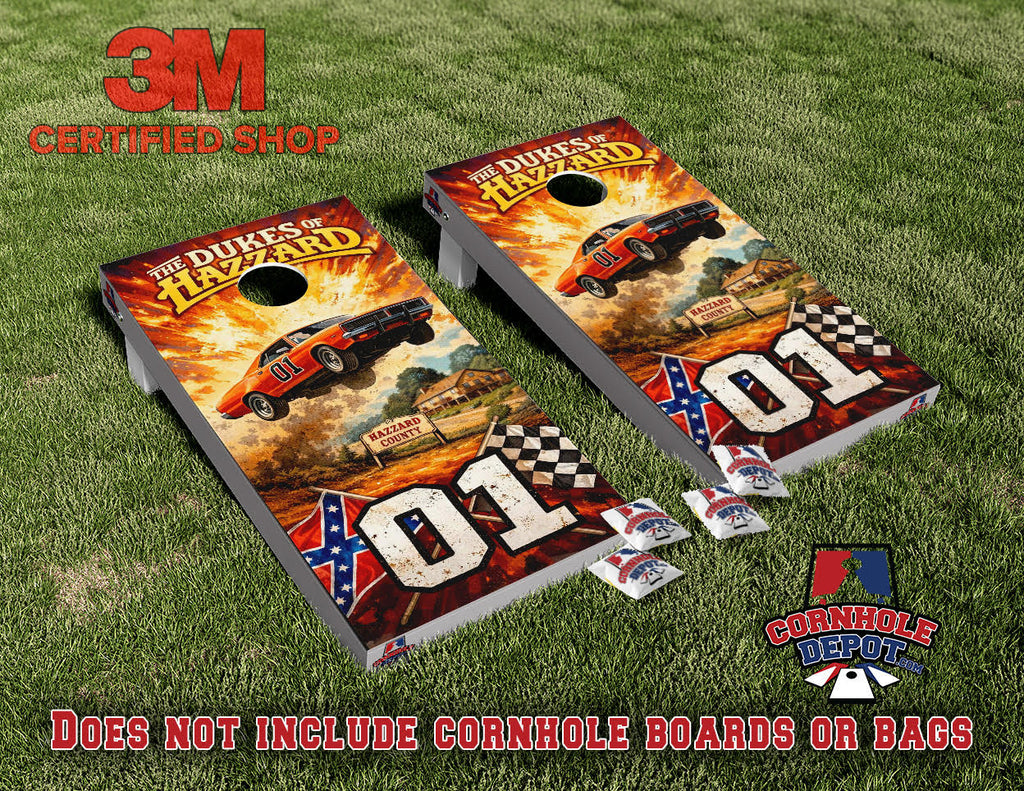 Dukes General Lee Flying Cornhole Board Vinyl Wraps Laminated Sticker Set Decal