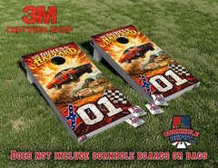 Dukes General Lee Flying Cornhole Board Vinyl Wraps Laminated Sticker Set Decal