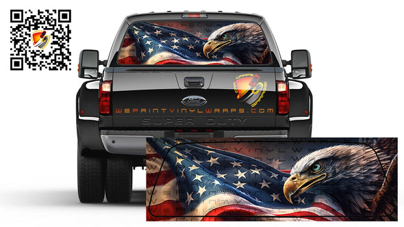 Eagle American Flag Patriotic Rear Window Tint Perforated Vinyl Graphic Decal Cars Trucks Campers