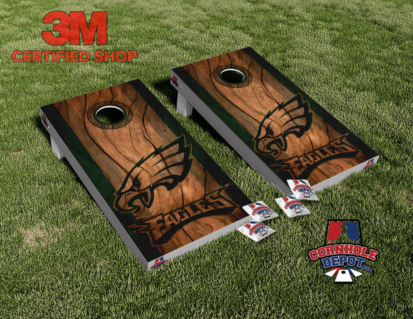 Eagles Philadelphia Dark Wood Cornhole Board Vinyl Wrap Laminated Sticker Set Decal