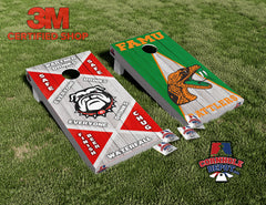 FAMU Rattlers and Georgia Bulldogs Drinking Game Cornhole Board Vinyl Wrap Skins Laminated Sticker Set Decal