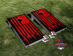 American Flag Black and Red Gun Stripe Cornhole Board Vinyl Wrap Skins Laminated Sticker Decal Set