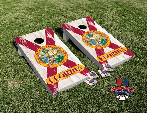 Florida Flag Sunshine State Washed Cornhole Board Vinyl Wrap Skins Laminated Sticker Set Decal