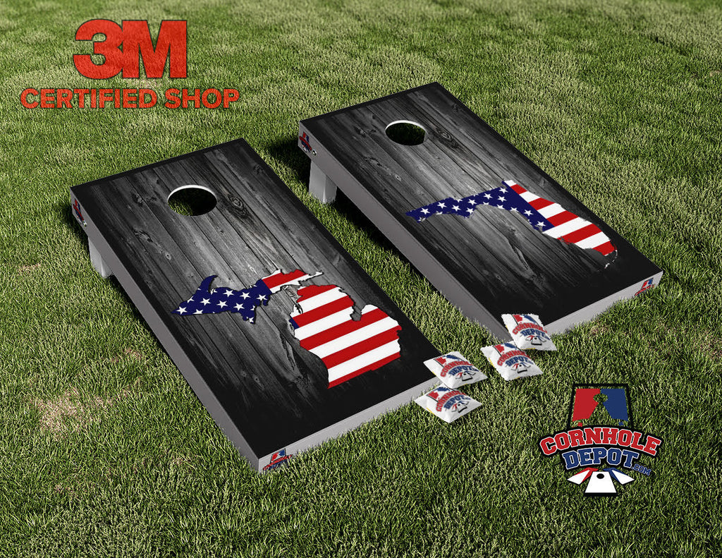 Florida and Michigan Flag State Washed Cornhole Board Vinyl Wrap Skins Laminated Sticker Set Decal