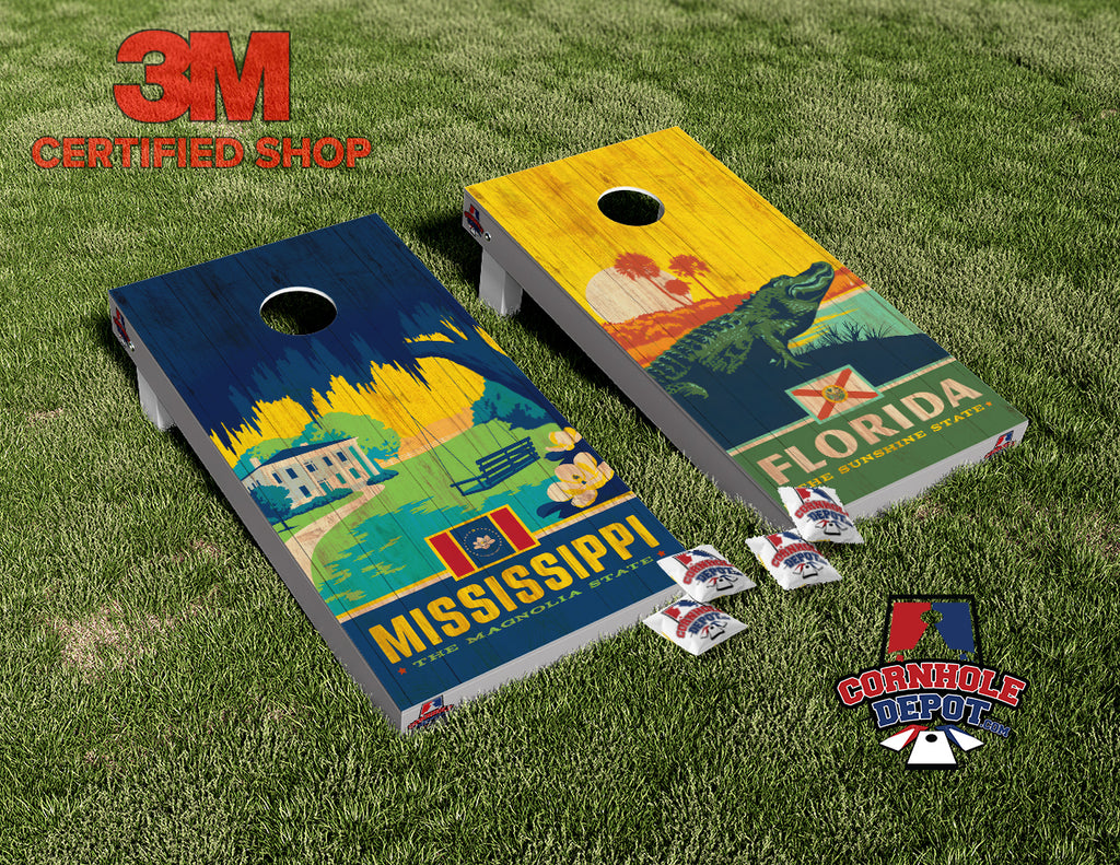 Florida and Mississippi  Washed Cornhole Board Vinyl Wrap Skins Laminated Sticker Set Decal