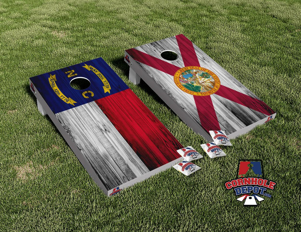 Florida and North Carolina Flag Cornhole Board Vinyl Wrap Skins Laminated Sticker Set Decal