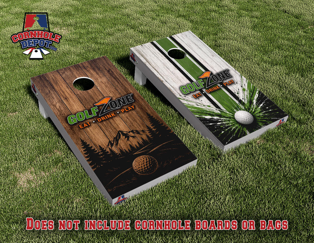 Golf Zone Mountains Split Set Cornhole Board Vinyl Wrap Skins Laminated Sticker Set Decal
