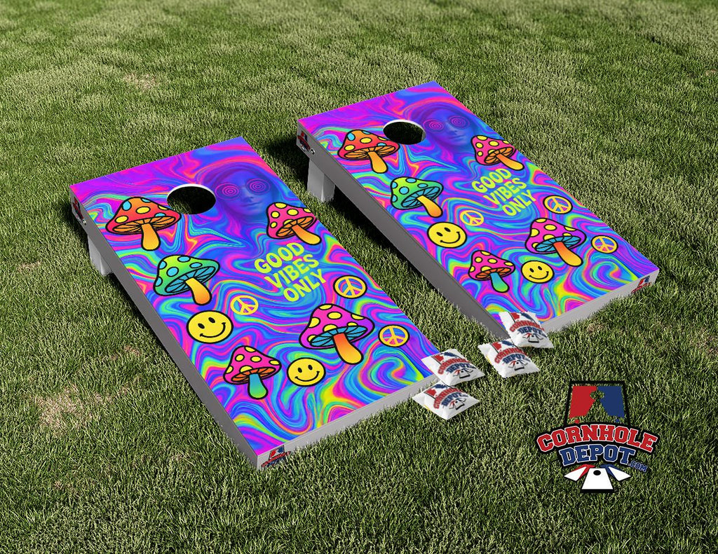 Good Vibes Cornhole Board Vinyl Wrap Skins Laminated Sticker Decal Set
