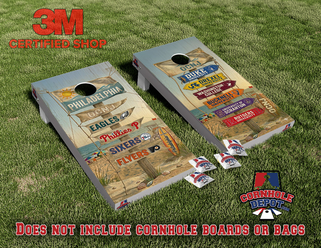 Philadelphia Phillies Teams Mashup Beach Sign Cornhole Board Vinyl Wrap Skins Laminated Sticker Set Decal