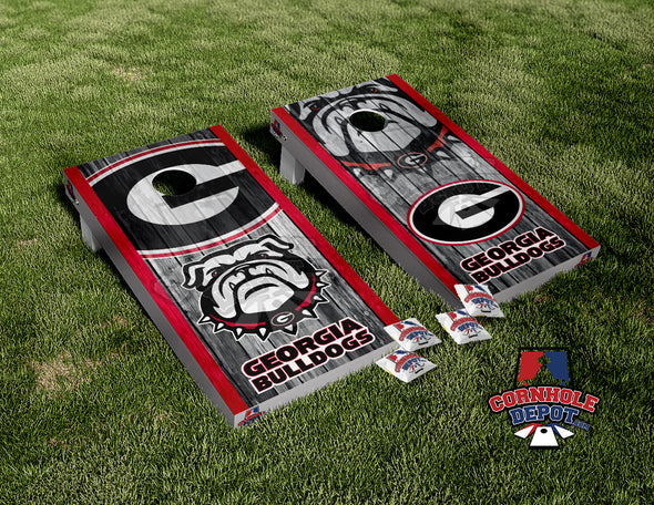 Georgia Bulldogs Washed Wood Cornhole Board Skins Vinyl Wrap Laminated Sticker Decal Set