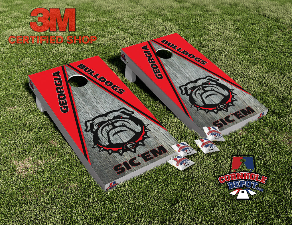 Georgia Bulldogs SIC'EM Red Cornhole Board Vinyl Wrap Skins Laminated Sticker Decal Set