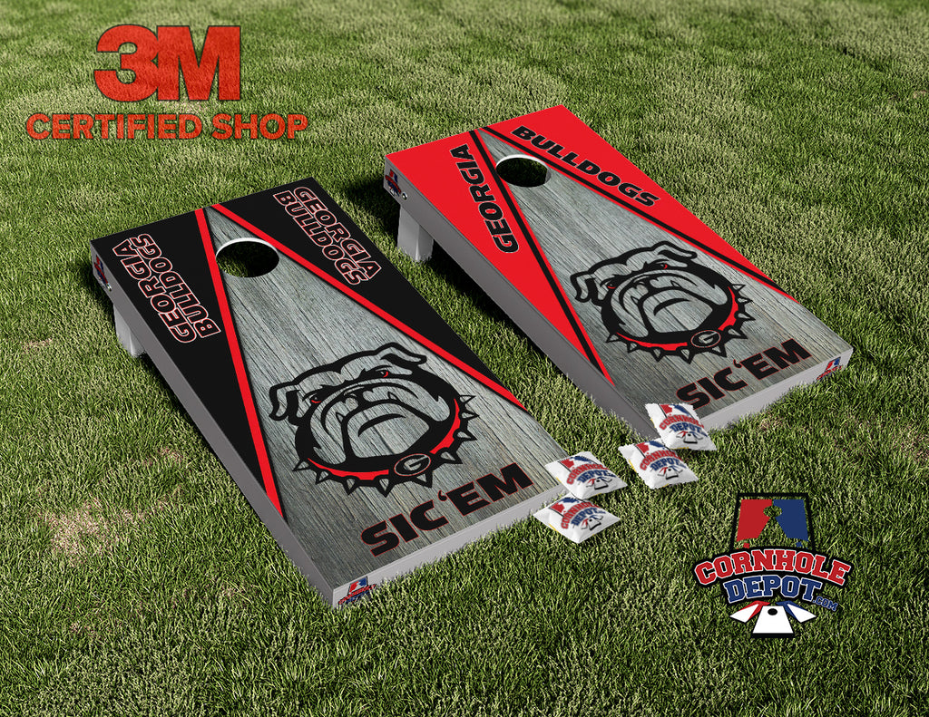 Georgia Bulldogs SIC'EM Red and Black Cornhole Board Vinyl Wrap Skins Laminated Sticker Decal Set