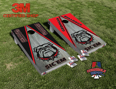 Georgia Bulldogs SIC'EM Red and Black Cornhole Board Vinyl Wrap Skins Laminated Sticker Decal Set