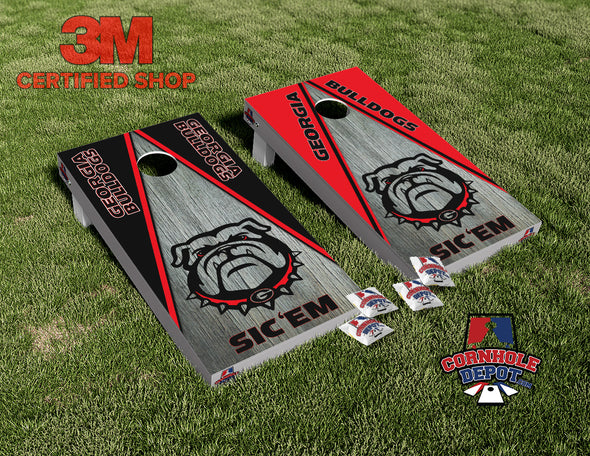 Georgia Bulldogs SIC'EM Red and Black Cornhole Board Vinyl Wrap Skins Laminated Sticker Decal Set