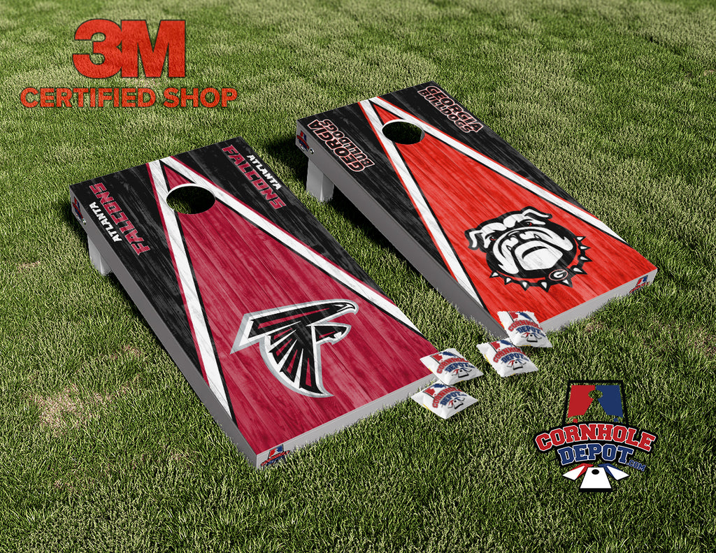 Georgia Bulldogs and Atlanta Falcons Washed Cornhole Board Vinyl Wrap Skins Laminated Sticker Decal Set