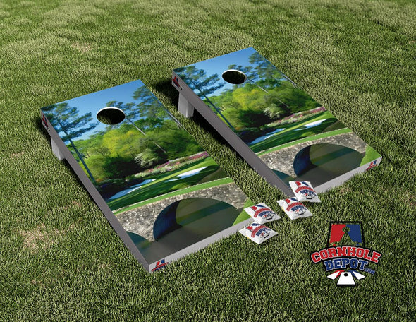 Golf Course Bridge Lake Cornhole Board Vinyl Wrap Skins Laminated Sticker Set Decal