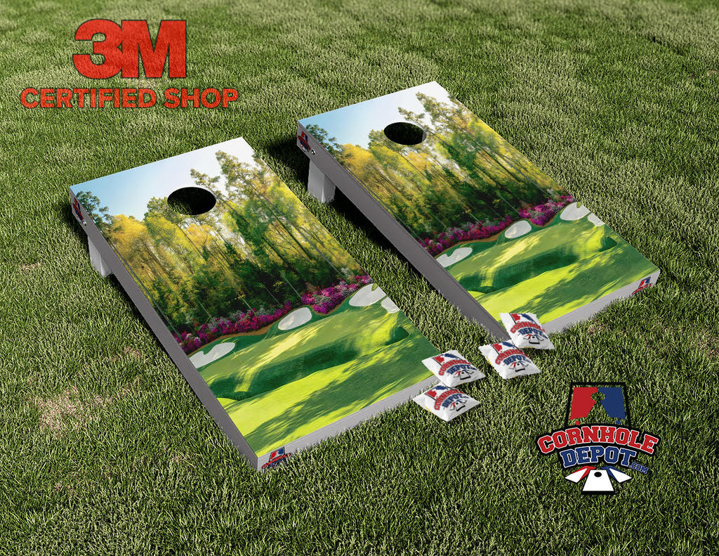 Golf Course Flowers Cornhole Board Vinyl Wrap Skins Laminated Sticker Set Decal