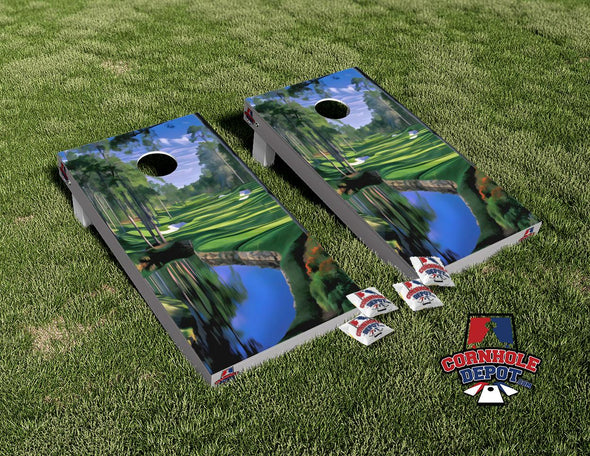 Golf Course Lake Cornhole Board Vinyl Wrap Skins Laminated Sticker Set Decal