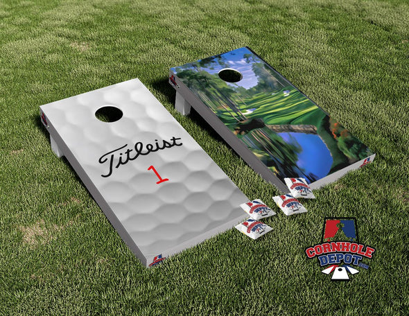 Golf Course and Golf Ball Split Set Cornhole Board Vinyl Wrap Laminated Sticker Set Decal