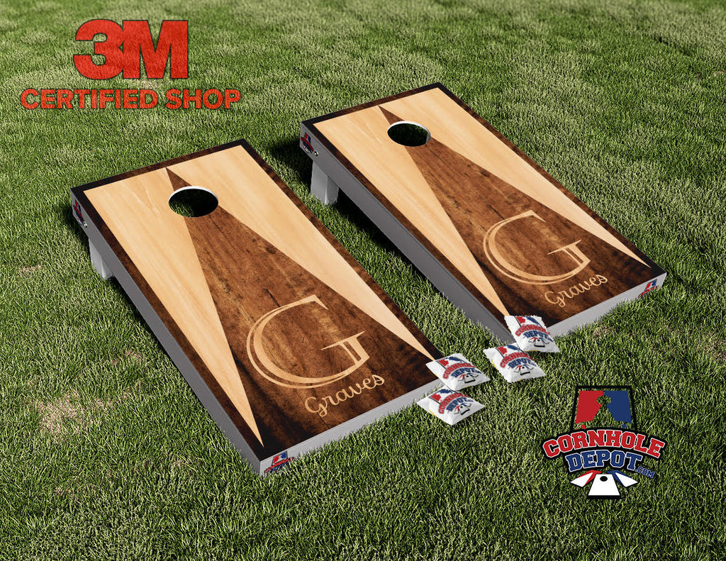 Custom Wood Monogram Triangle Style Cornhole Board Vinyl Wrap Laminated Sticker Set Decal Anniversary Wedding Gifts