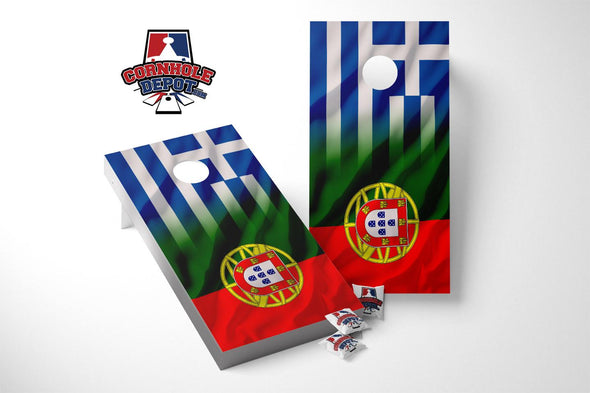 Greece and Portugal Flag Cornhole Board Vinyl Wrap Skins Laminated Sticker Decal Set