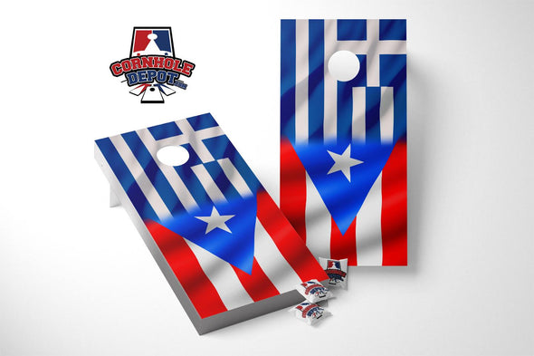 Greece and Puerto Rico Flag Cornhole Board Vinyl Wrap Laminated Sticker Decal Set