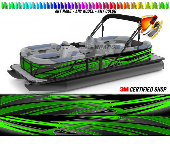 Green, Gray and Black Zig Zag Lines Graphic Boat Vinyl Wrap Fishing Pontoon Sea Doo Water Sports Watercraft etc.. Boat Wrap Decal