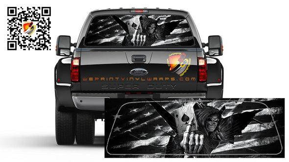 Grim Reaper Cards Skull American Flag Rear Window Tint Perforated Graphic Decal Truck Campers Cars